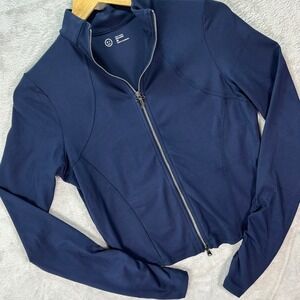 NWT Gilly Hicks Women's Recharge Navy Cropped Zip Up Jacket Athleisure Sz Medium